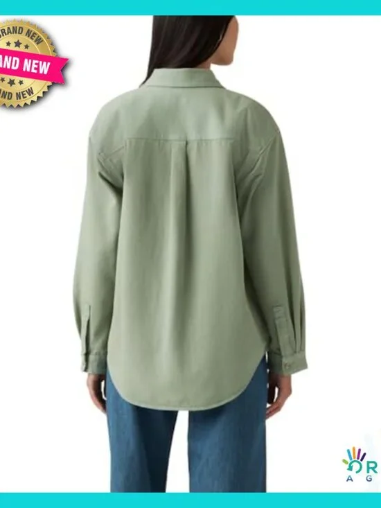 Oversized Button Down Shirt Relaxed Fit Classic Chic Casual Two Pocket - Picture 2 of 3